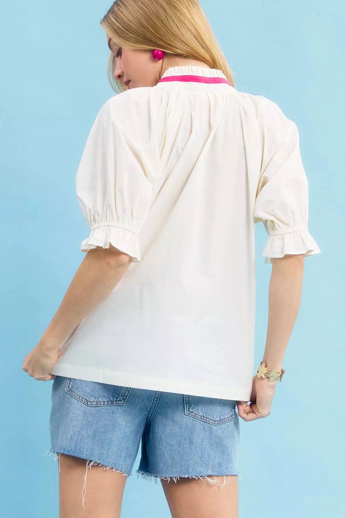 Umgee Embroidered Floral Top with Contrast Trim Boho Chic - NeoKira Unlimited