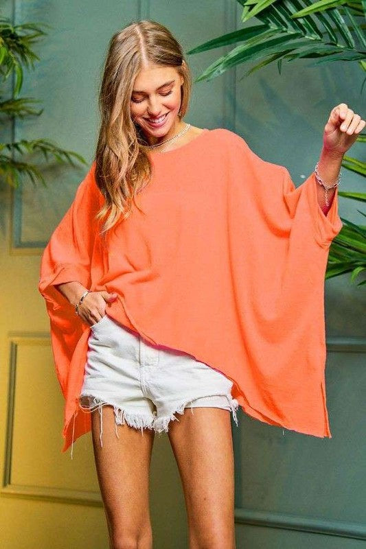 Solid Round Neck Loose Fit Kimono Sleeve Sweater  Davi & Dani   