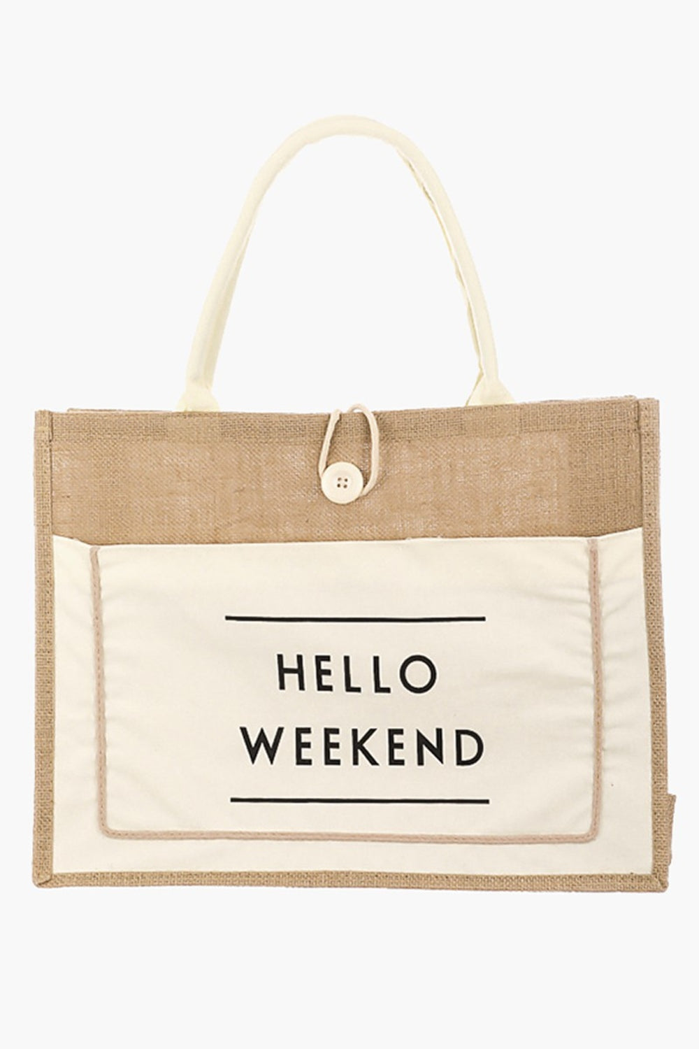 Fame Hello Weekend Burlap Tote Bag Tote Bag Trendsi Ivory One Size 