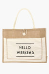 Fame Hello Weekend Burlap Tote Bag Tote Bag Trendsi Ivory One Size 