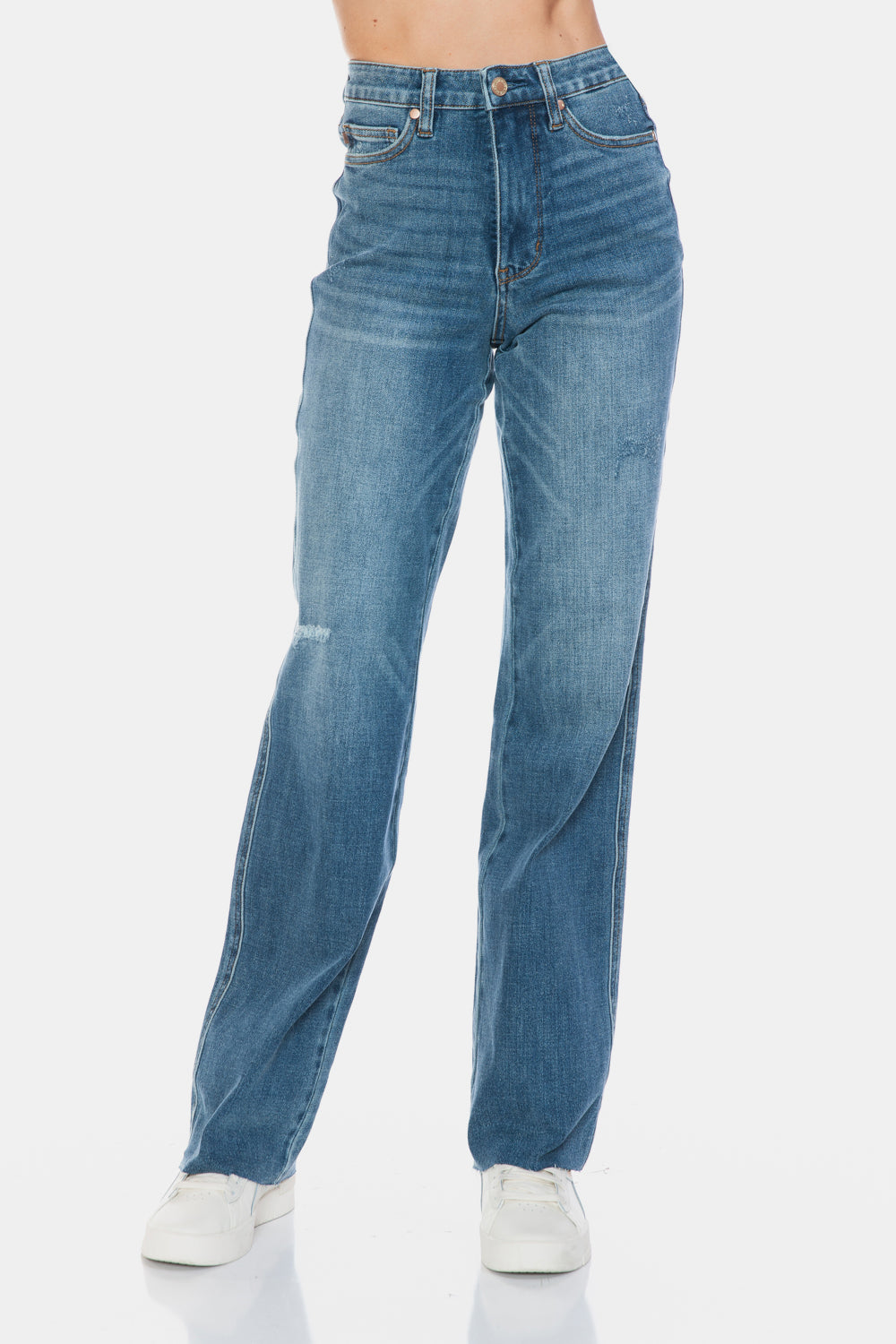 Judy Blue Full Size Tummy Control Cut Raw Hem Straight Jeans - NeoKira Unlimited
