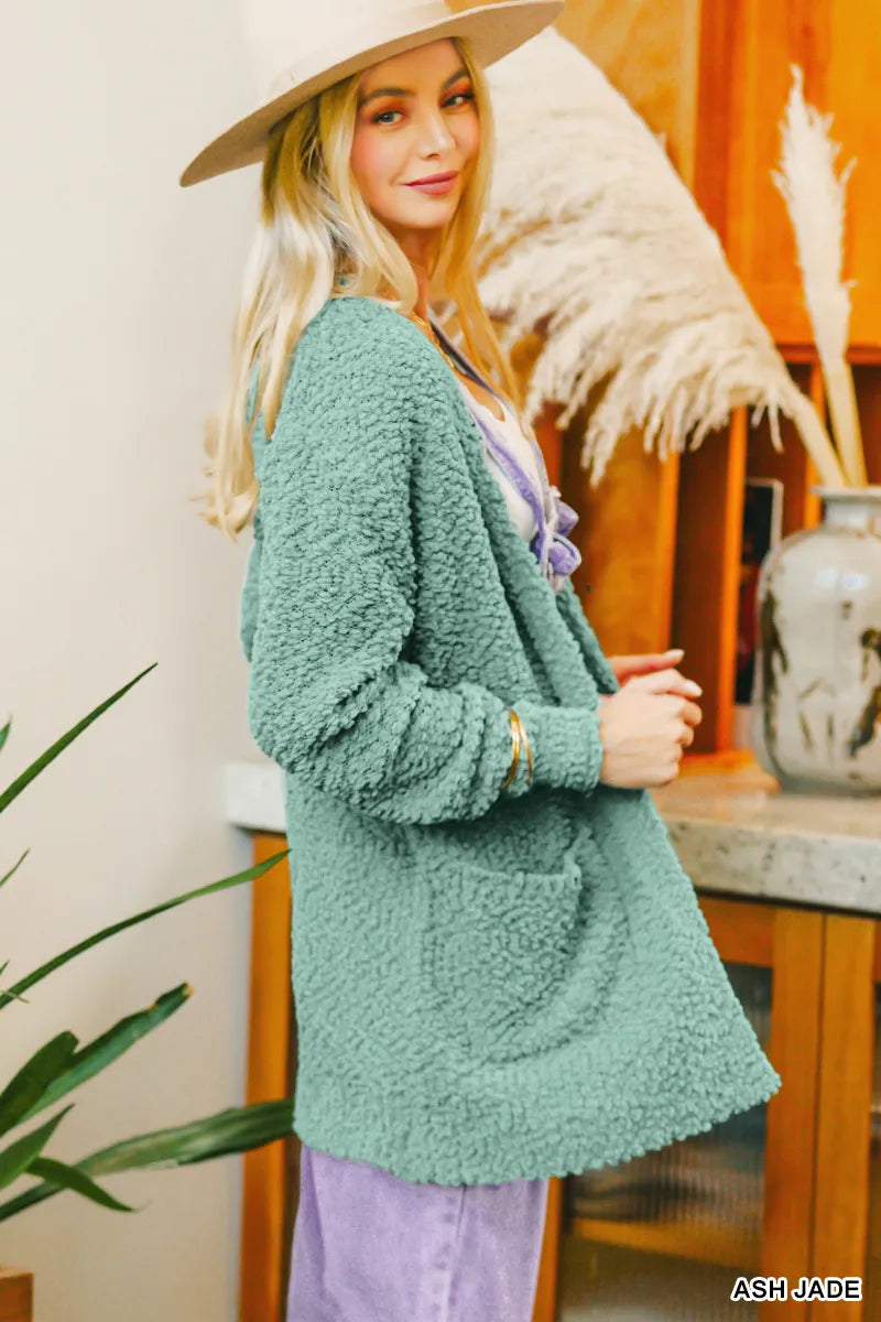 Zenana Popcorn Textured Long Sleeve Cardigan with Pockets Cozy Chic - NeoKira Unlimited