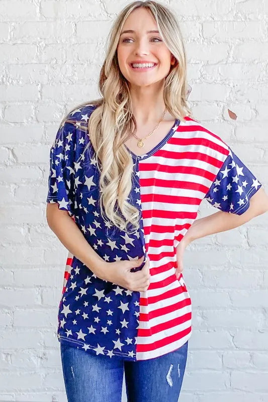 And The Why American Flag Short Sleeve Top - NeoKira Unlimited