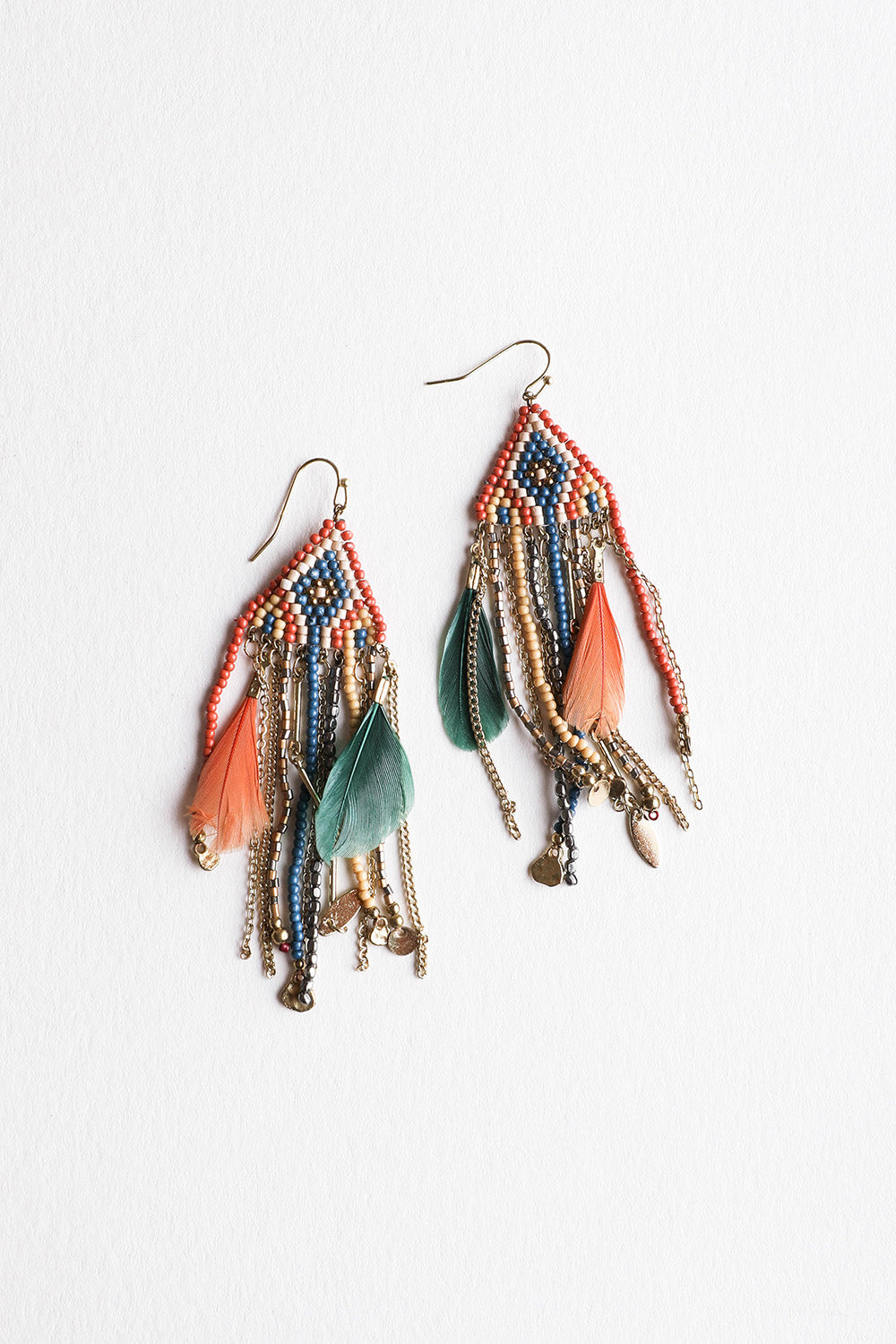 Feather & Beads Boho Earrings Earrings Leto Collection Rust  