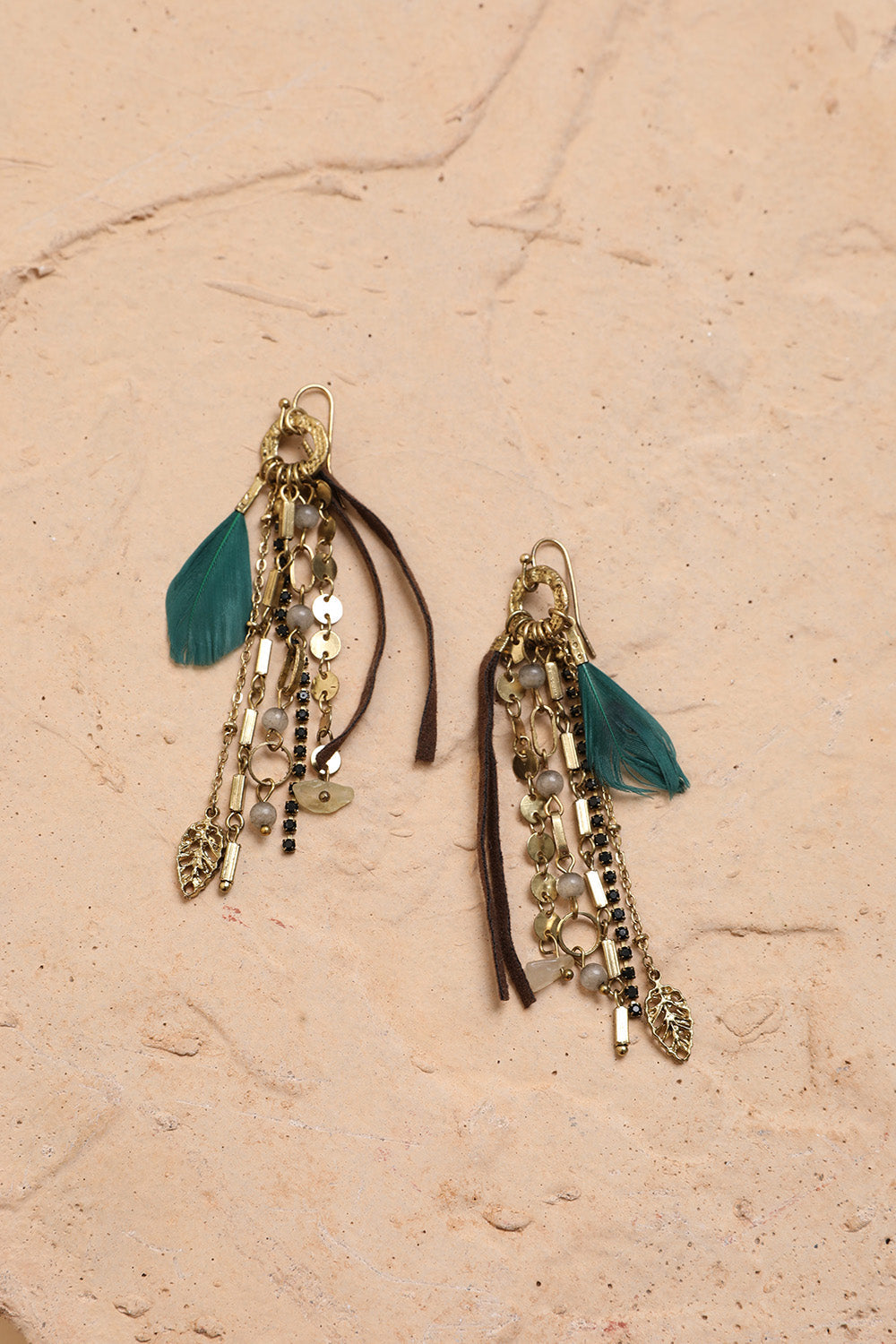 Feather Combo Dangling Earrings Earrings Leto Collection   