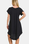 Zenana Fringe Edge High Low Flowy Dress with Pockets High-Low Hem Dress Trendsi   