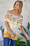 Printed Off Shoulder Smocked Top  Davi & Dani   