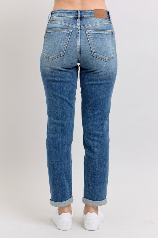 Judy Blue Full Size Mid Rise Skinny Cuff Jeans with Pockets Plus Size - NeoKira Unlimited