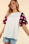 Haptics Star Sequin Bubble Short Sleeve Top Top Trendsi   