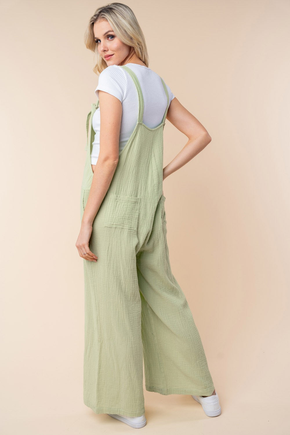 White Birch Texture Sleeveless Wide Leg Jumpsuit - NeoKira Unlimited