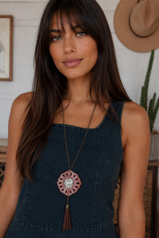 Tribal Circle Pendant Necklace – Leather & Turquoise - NeoKira Unlimited