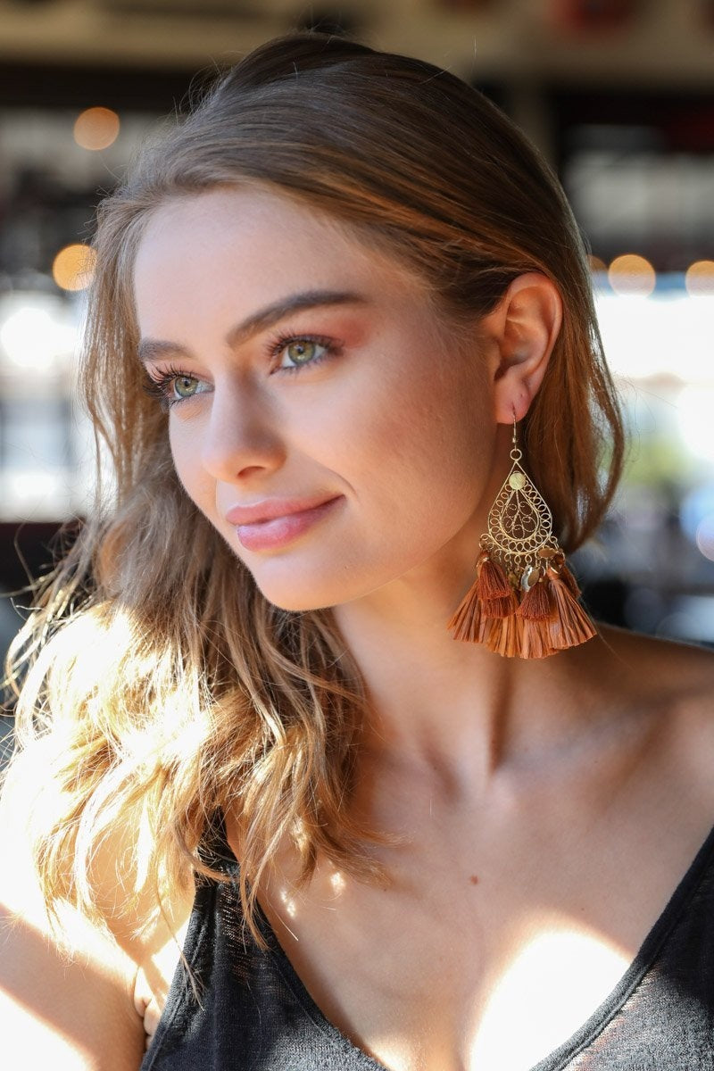 Filigree Raffia Tassel Earrings - NeoKira Unlimited