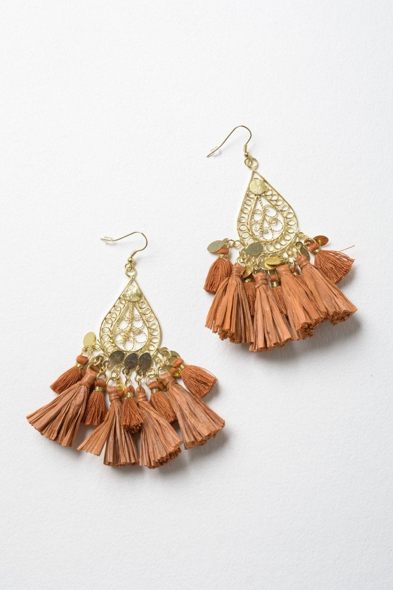 Filigree Raffia Tassel Earrings - NeoKira Unlimited