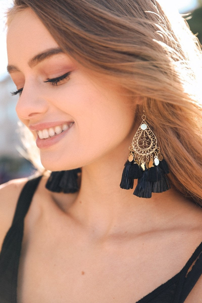 Filigree Raffia Tassel Earrings - NeoKira Unlimited