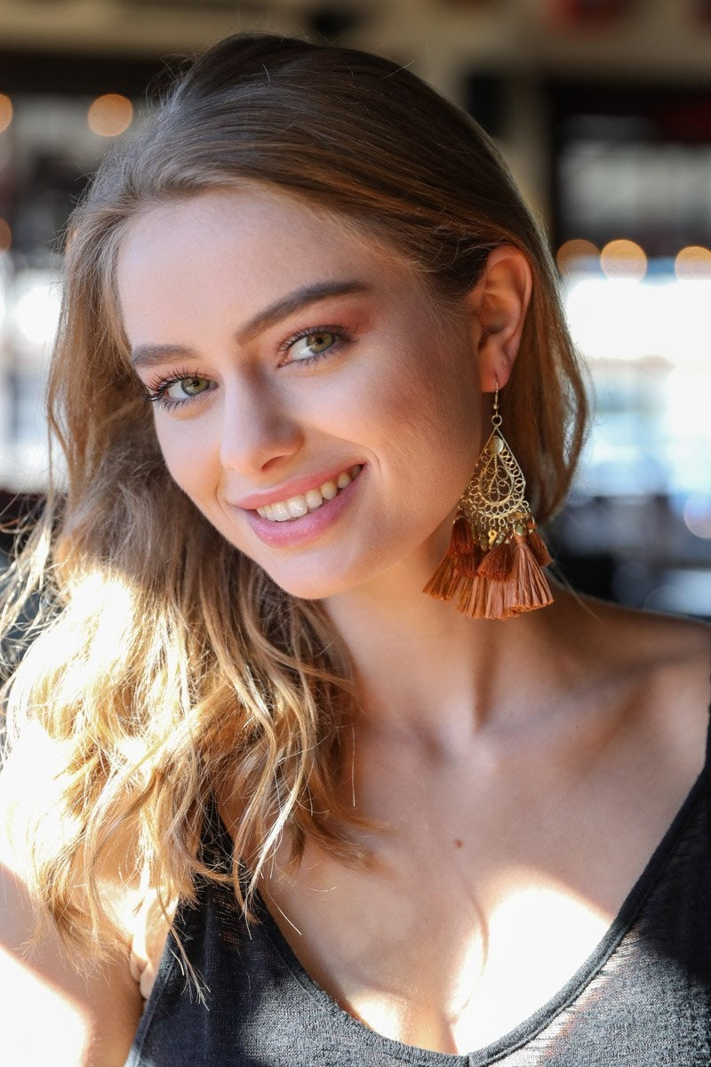 Filigree Raffia Tassel Earrings - NeoKira Unlimited