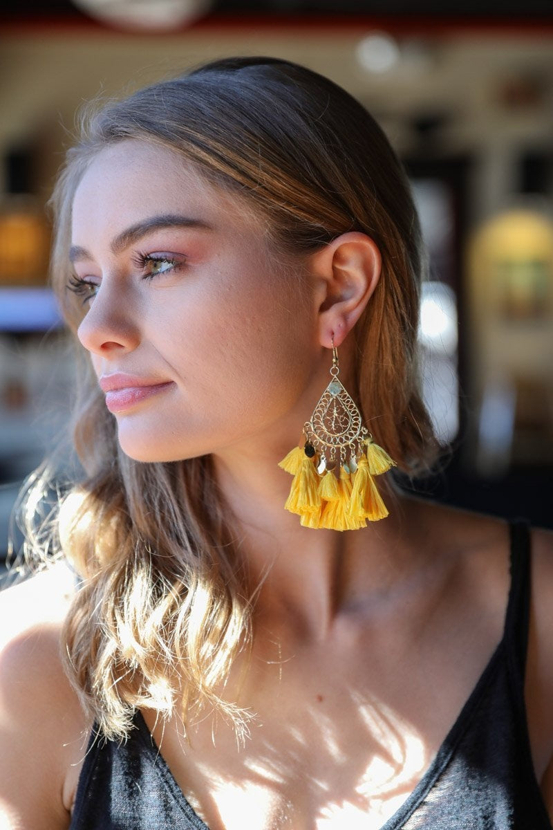 Filigree Raffia Tassel Earrings - NeoKira Unlimited