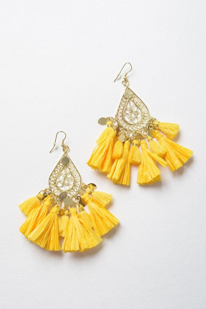 Filigree Raffia Tassel Earrings - NeoKira Unlimited