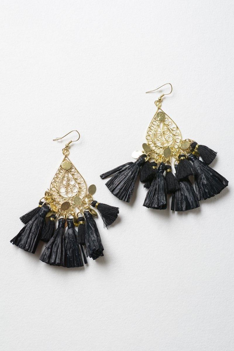 Filigree Raffia Tassel Earrings - NeoKira Unlimited