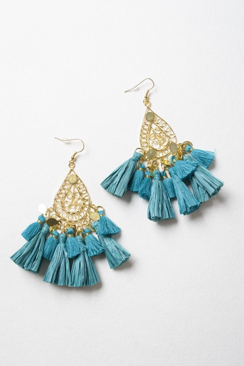 Filigree Raffia Tassel Earrings - NeoKira Unlimited