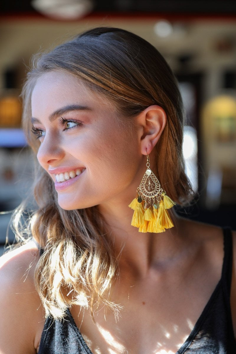Filigree Raffia Tassel Earrings - NeoKira Unlimited
