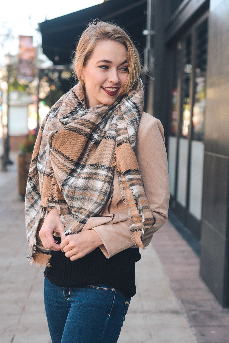Flannel Frayed Edge Blanket Scarf - NeoKira Unlimited