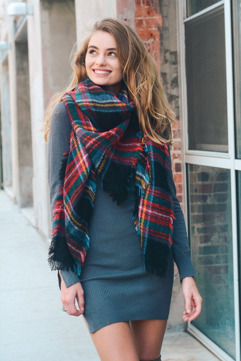 Flannel Frayed Edge Blanket Scarf - NeoKira Unlimited