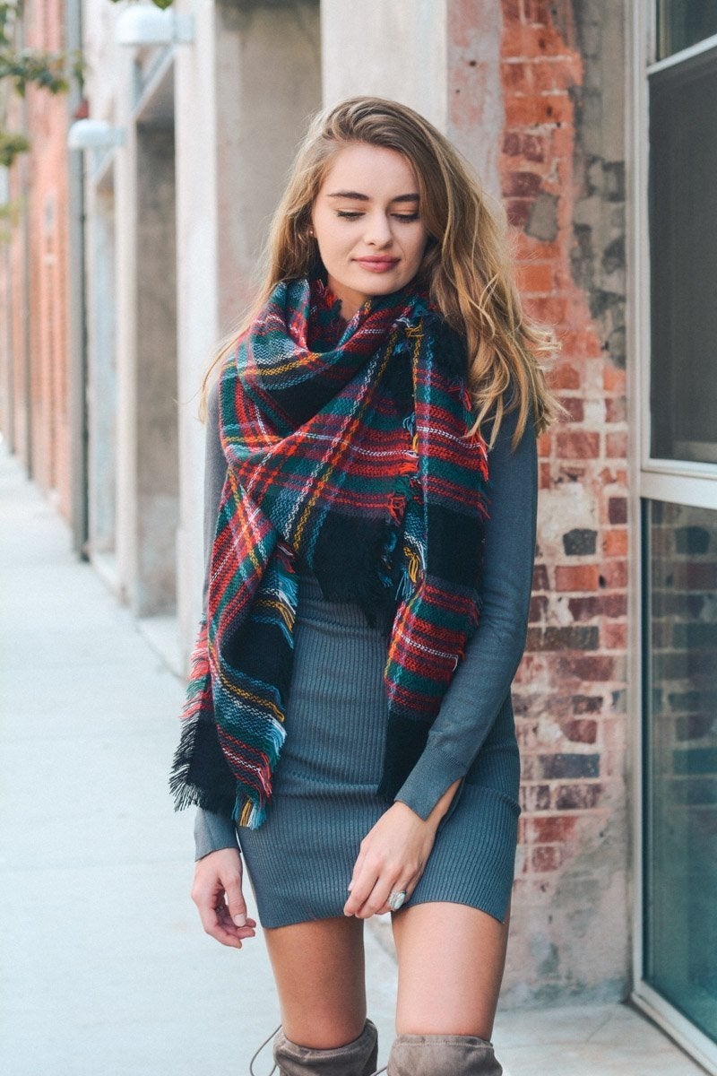 Flannel Frayed Edge Blanket Scarf - NeoKira Unlimited