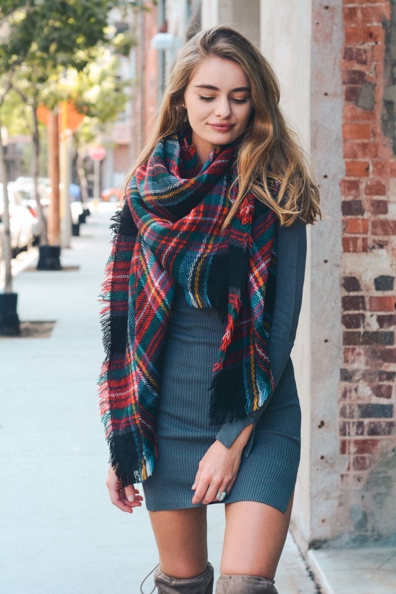 Flannel Frayed Edge Blanket Scarf - NeoKira Unlimited