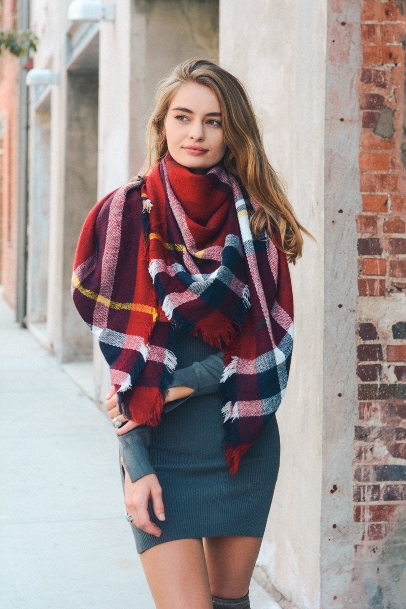 Flannel Frayed Edge Blanket Scarf - NeoKira Unlimited