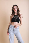 Floral Cutout Seamless High Neck Bralette Leto Collection XS/S Black 