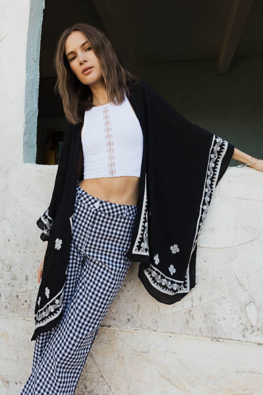 Floral Embroidered Sleeves Kimono - NeoKira Unlimited