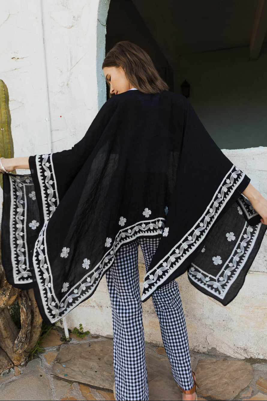 Floral Embroidered Sleeves Kimono - NeoKira Unlimited