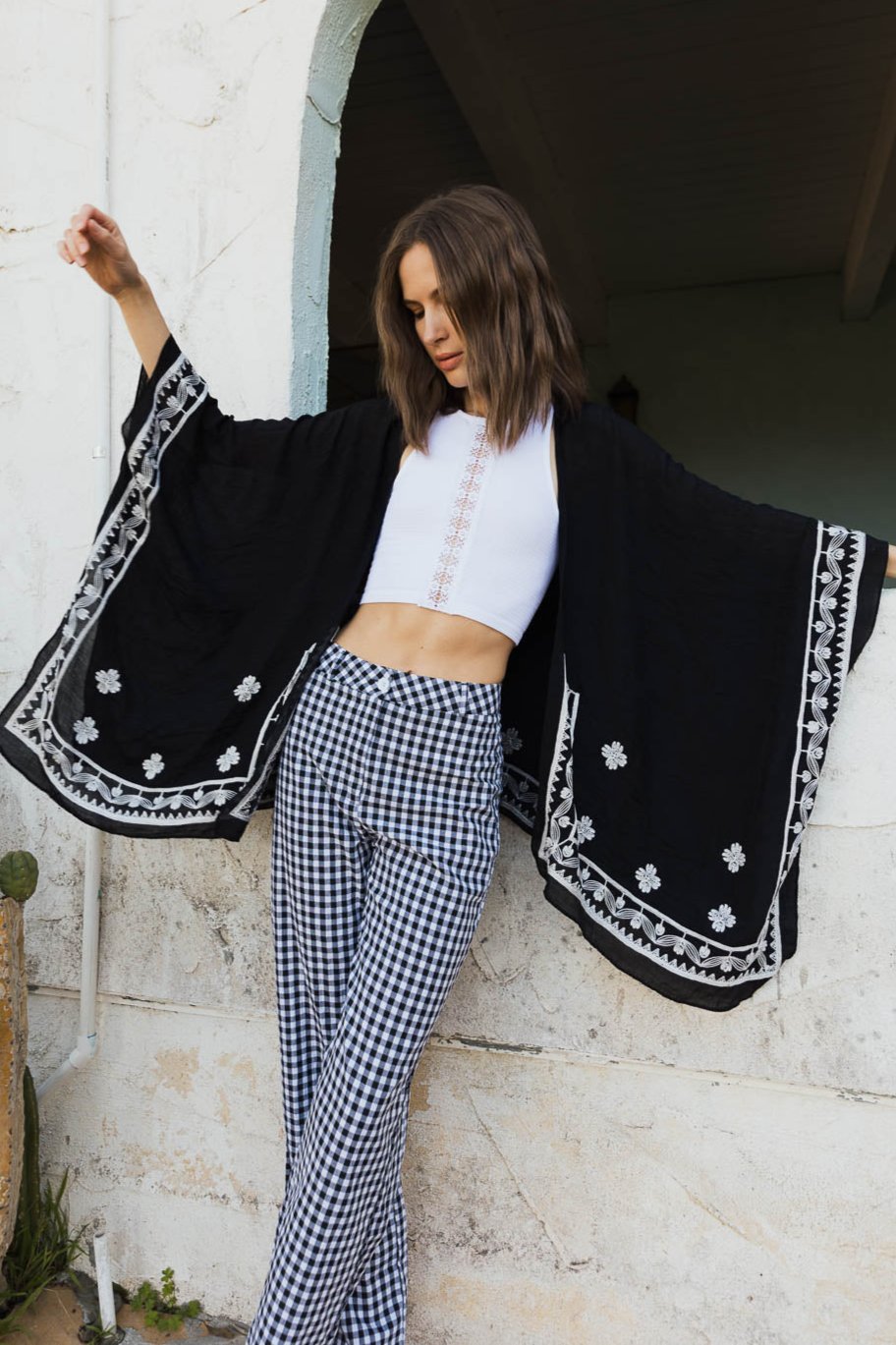 Floral Embroidered Sleeves Kimono - NeoKira Unlimited