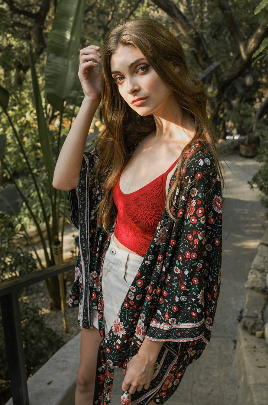 Floral Front Tie Kimono Wrap - NeoKira Unlimited