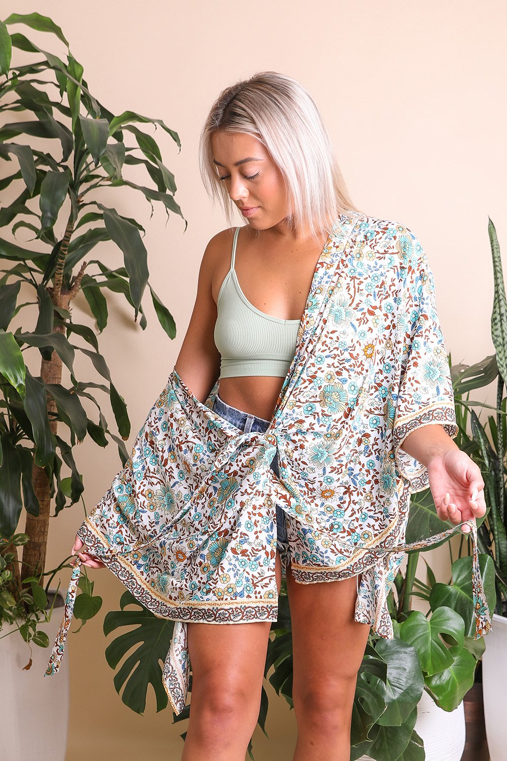 Floral Front Tie Kimono Wrap - NeoKira Unlimited