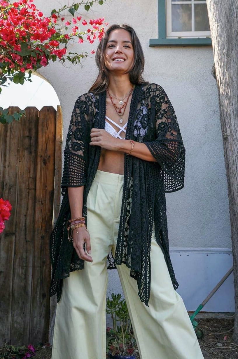 Open Front Floral Knit Kimono – Casual Elegance - NeoKira Unlimited