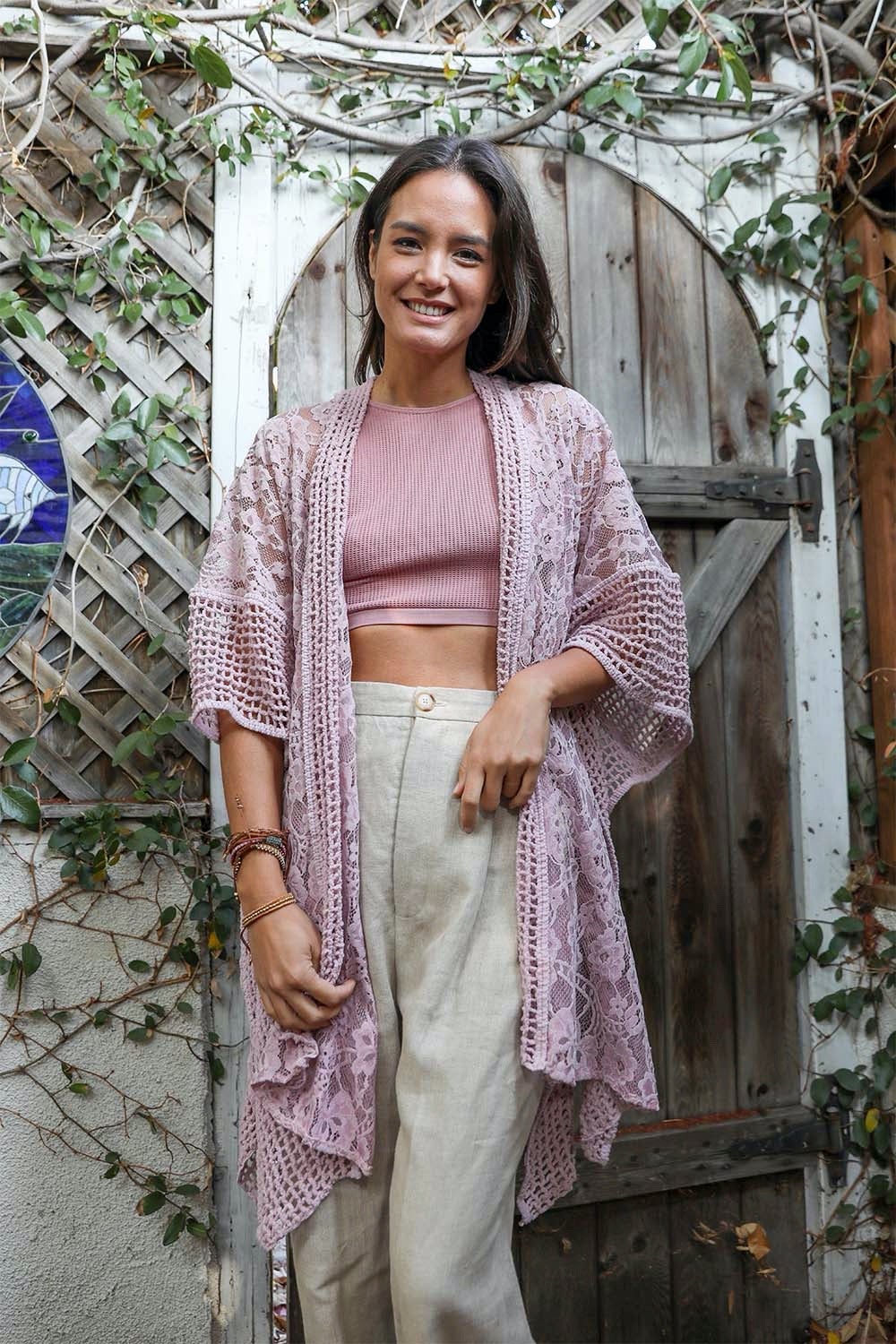 Open Front Floral Knit Kimono – Casual Elegance - NeoKira Unlimited