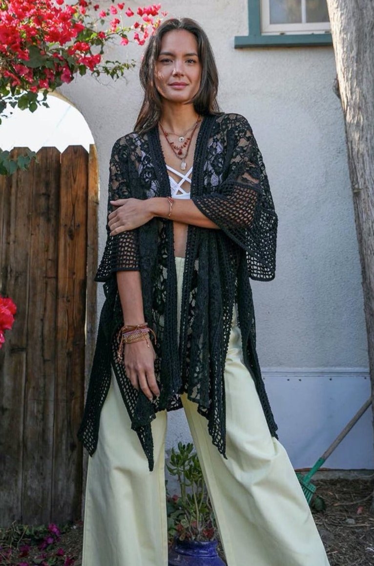 Open Front Floral Knit Kimono – Casual Elegance - NeoKira Unlimited