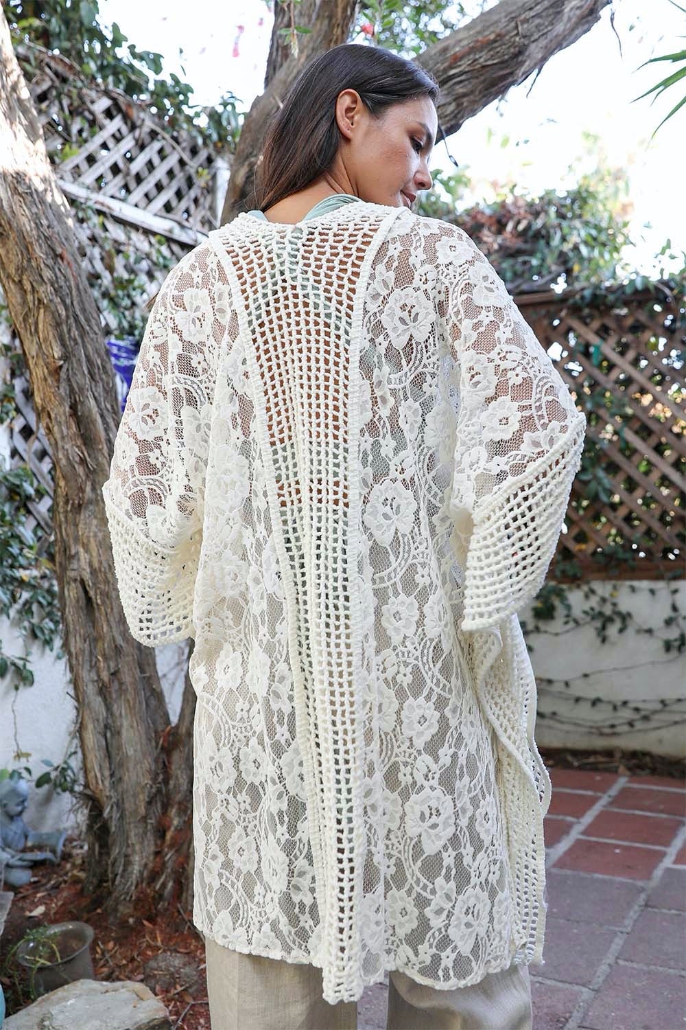 Open Front Floral Knit Kimono – Casual Elegance - NeoKira Unlimited