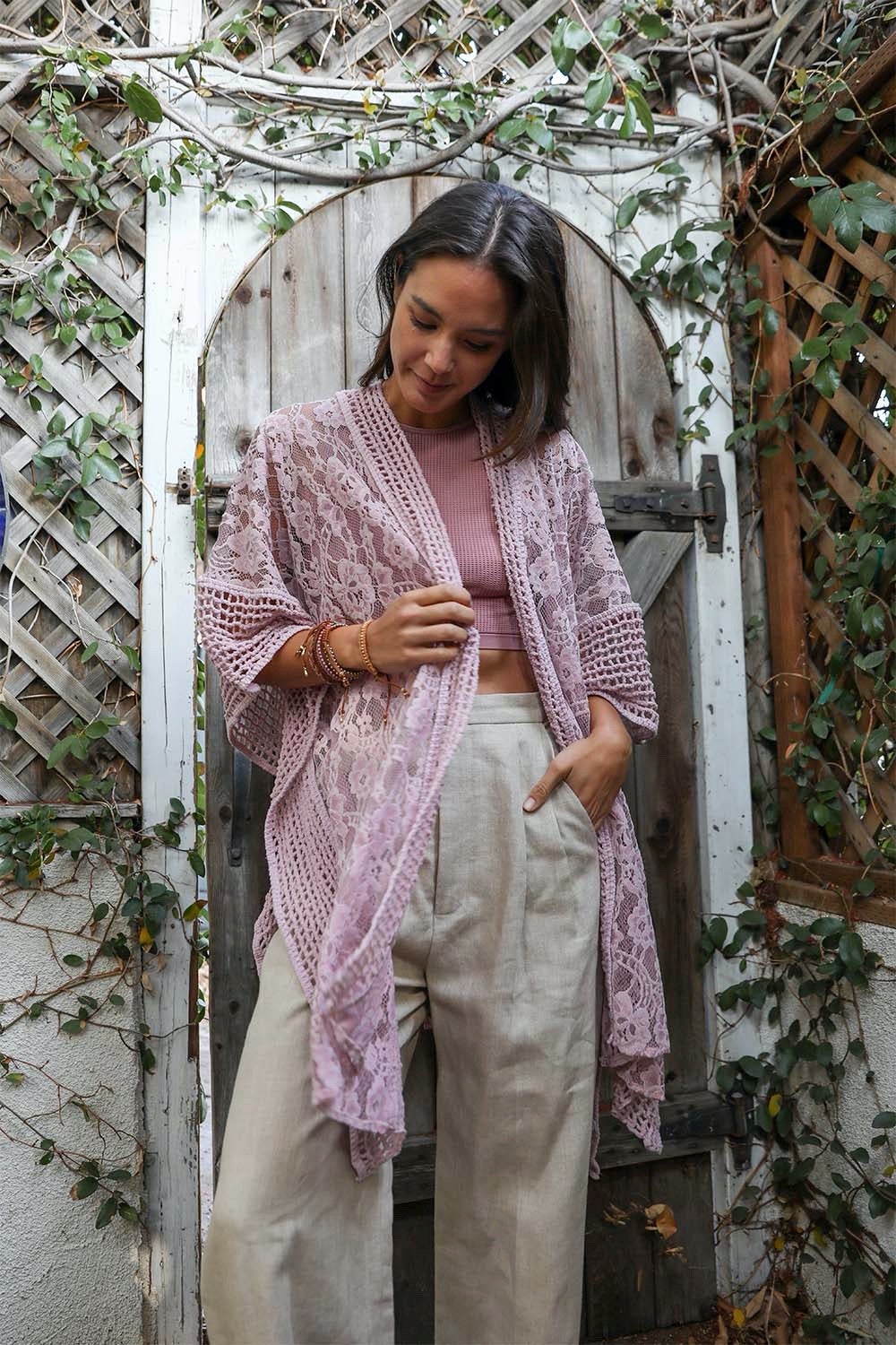 Floral Grid Pattern Kimono Kimono Leto Collection Rose  