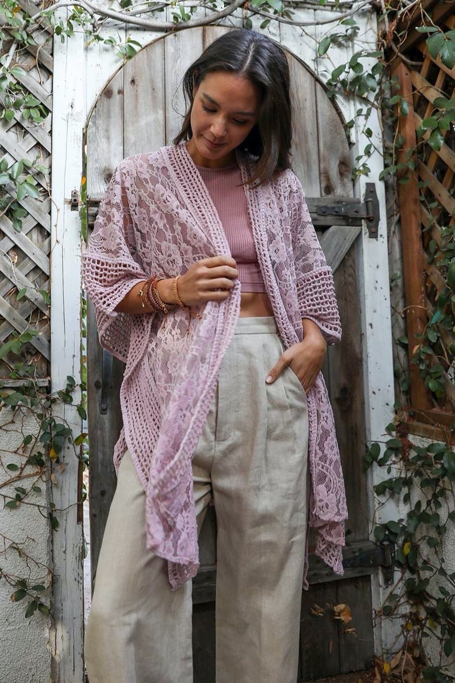 Open Front Floral Knit Kimono – Casual Elegance - NeoKira Unlimited