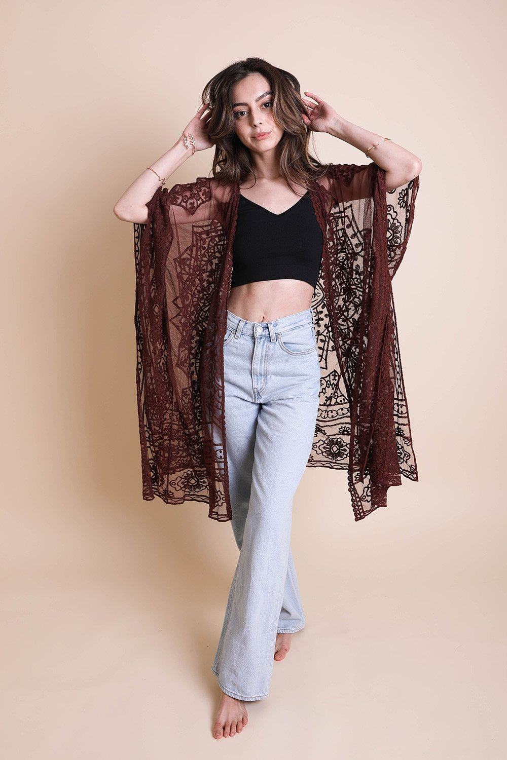 Floral Mandala Mesh Kimono - NeoKira Unlimited