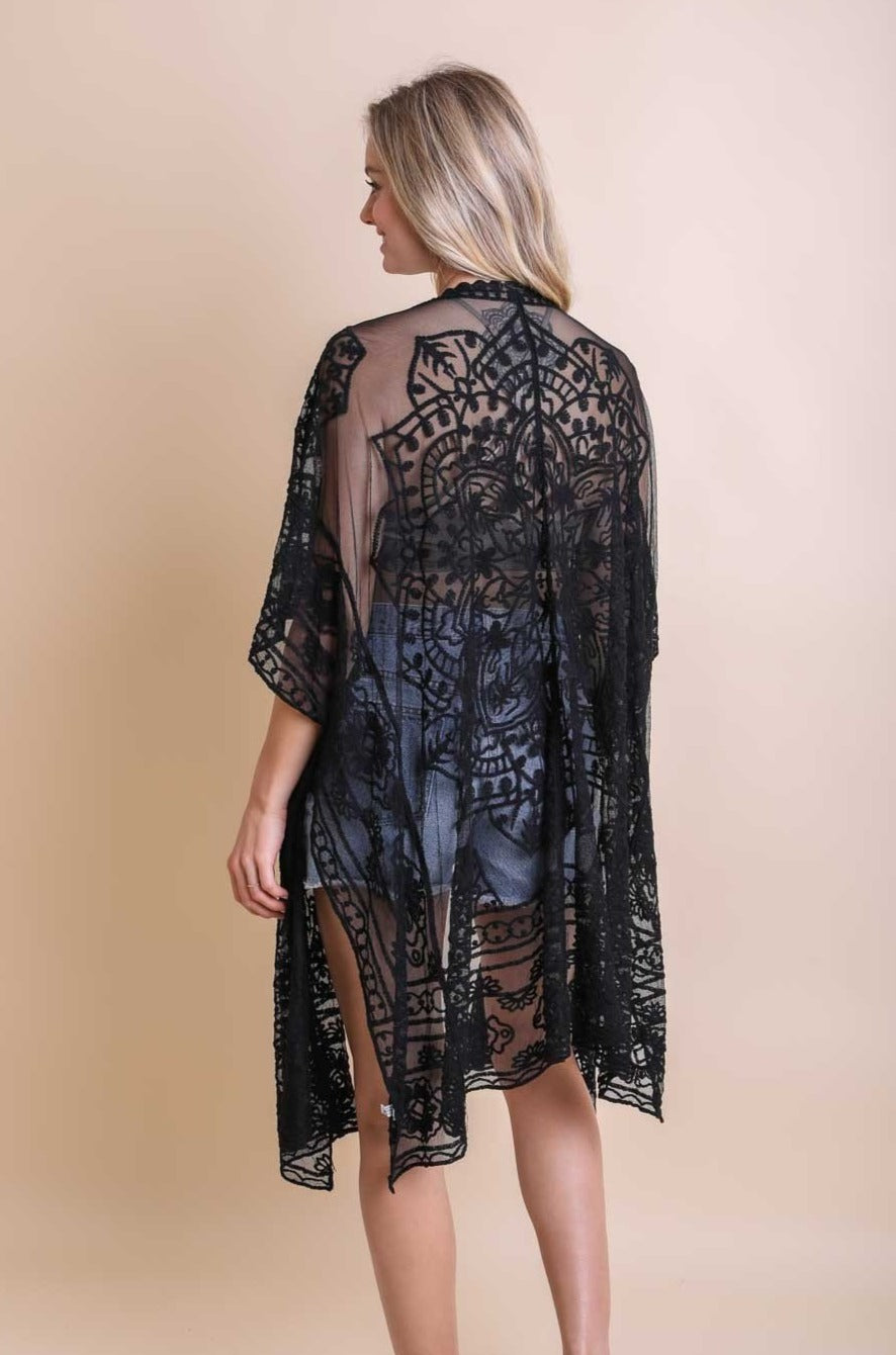 Floral Mandala Mesh Kimono Ponchos Leto Collection   