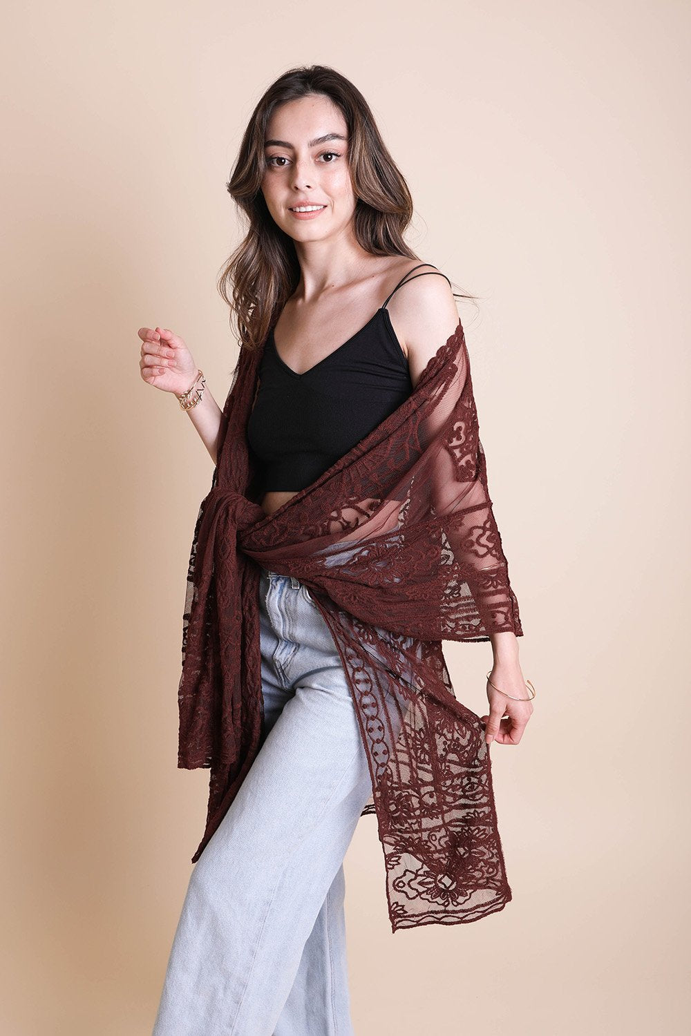 Floral Mandala Mesh Kimono Ponchos Leto Collection   