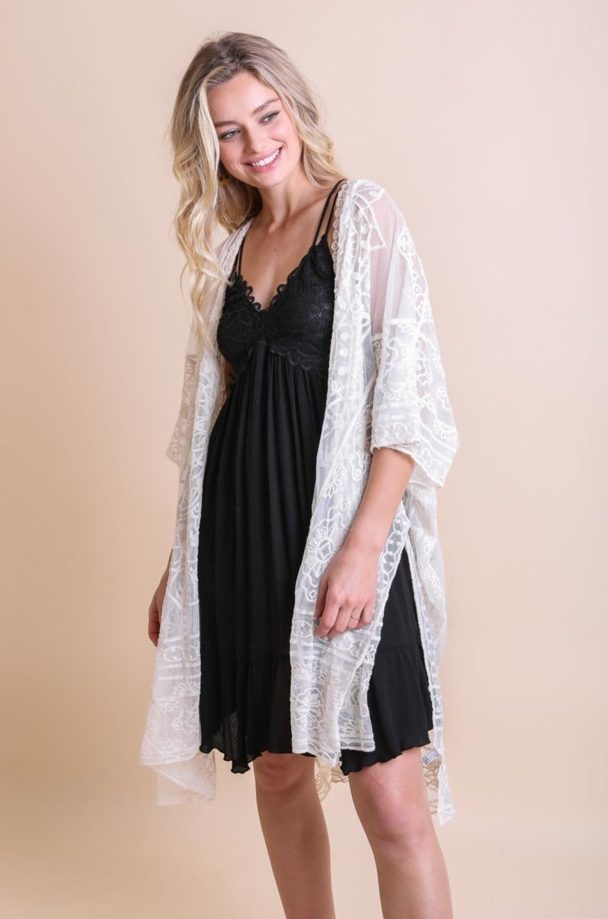 Floral Mandala Mesh Kimono Ponchos Leto Collection Natural  