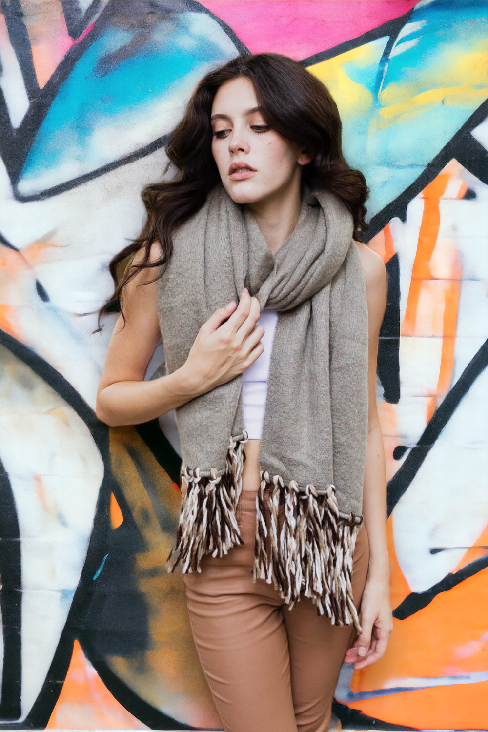 Frayed Bohemian Flow Scarf Scarves Leto Collection One Size Gray 