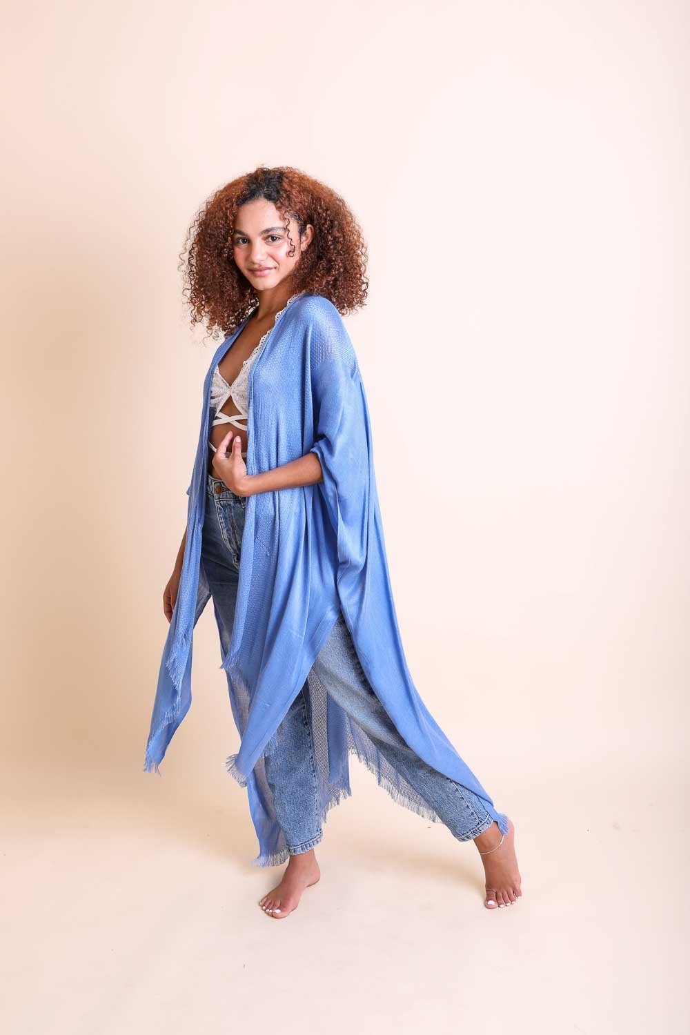 Frayed Trim Kimono - NeoKira Unlimited