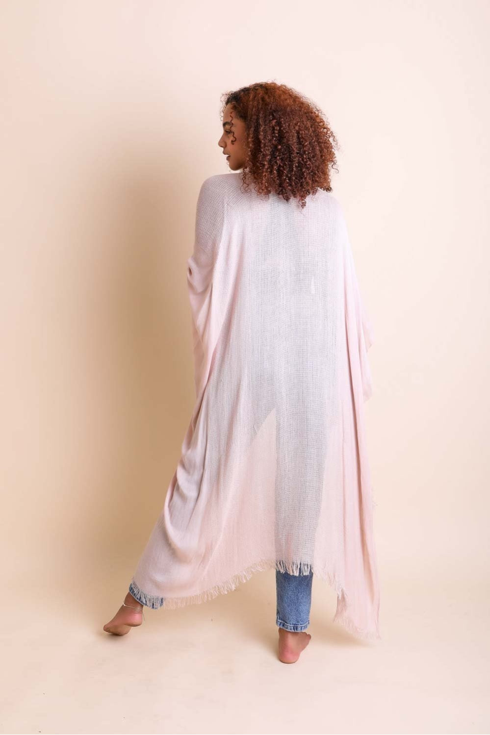 Frayed Trim Kimono Kimono Leto Collection   