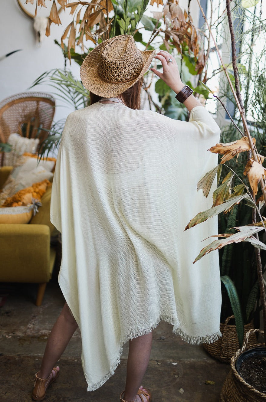 Frayed Trim Kimono Kimono Leto Collection   