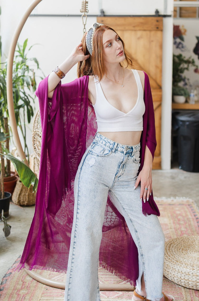 Frayed Trim Kimono - NeoKira Unlimited